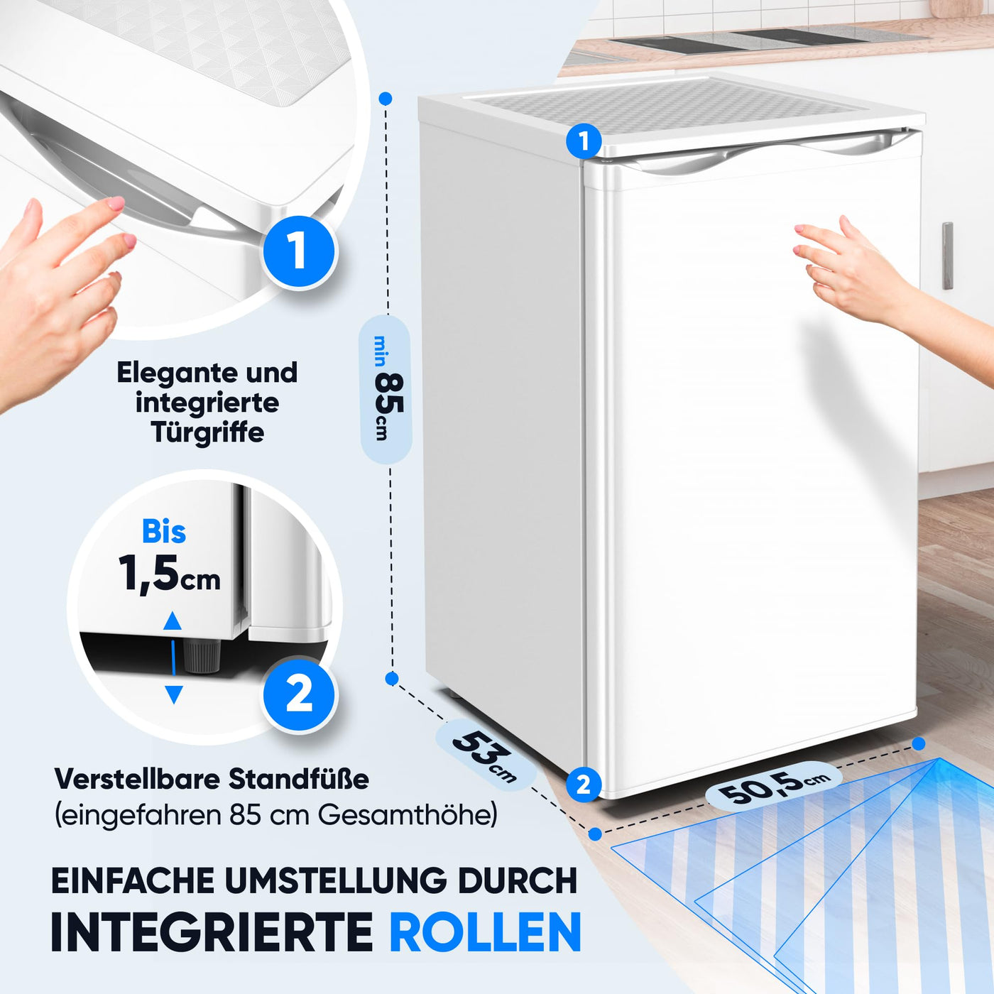 Stillstern Gefrierschrank C (73L) 4-Sterne-Gefrierfach -18°C, geringer Energieverbrauch, 3 Fächer, stufenlos regelbare Temperatur, wechselbarer Türanschlag, Gefrierschrank Klein, Tiefkühlschrank
