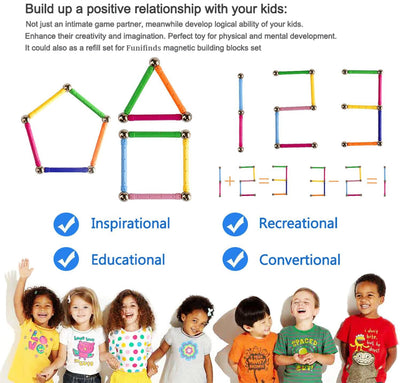 Funifinds 220 Stück Magnetische Stöcke Blöcke, Magnet Bildungsspielzeug Sticks Magnetische Bausteine Stapeln Spielzeug STEM Set, Nicht giftiges Gebäude Spielzeug 3D Puzzle mit Aufbewahrungstasche