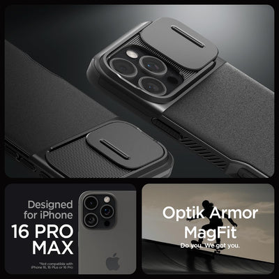 Spigen Optik Armor MagFit Hülle für iPhone 16 Pro Max, Kompatibel mit MagSafe Zubehör -Schwarz