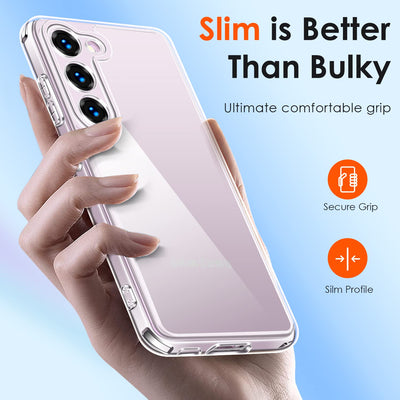 ivoler 3-in-1 Case for Samsung Galaxy S23 5G, 1 Mobile Phone Case with 2 Tempered Glass Screen Protectors, Never Yellowing, Military Protection, Camera Protection, Thin Transparent, Shockproof,