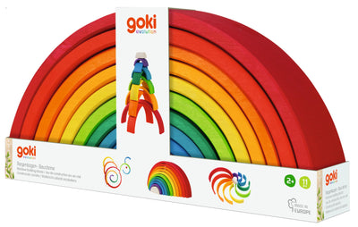 goki 58478 - Bausteine Regenbogen aus Ahornholz - goki Evolution - 11 Teile - Bunte Farben auf Wasserbasis - Montessori-Spielzeug - Made in EU