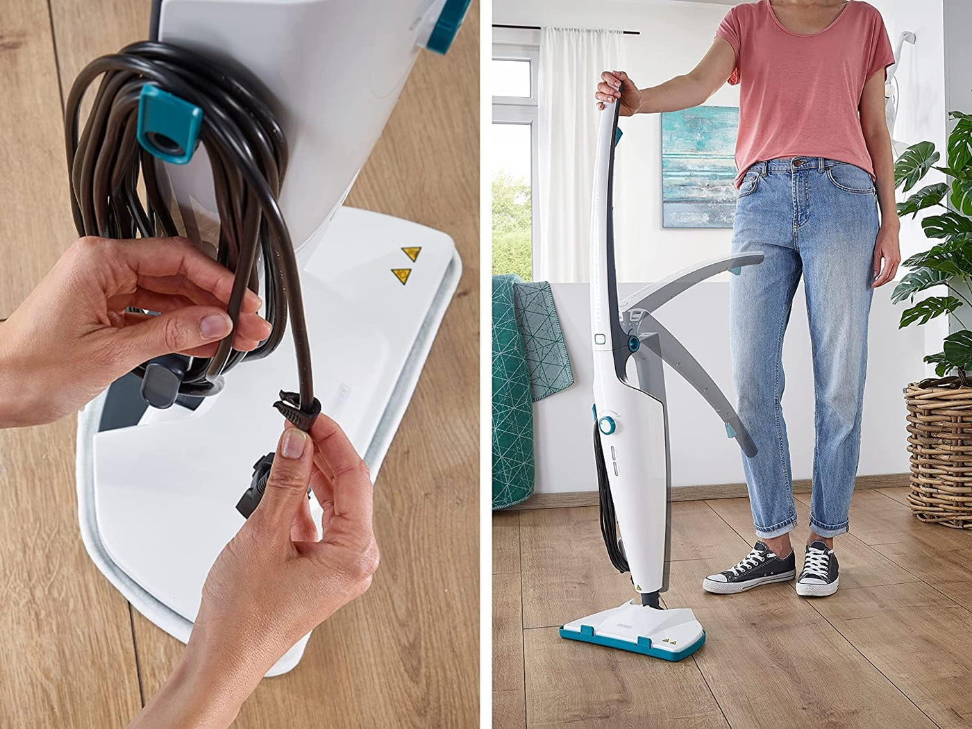 Leifheit Dampfreiniger CleanTenso Power 2.0 mit heißem Wasserdampf gegen Bakterien, Dampfmop mit kurzer Aufheizzeit und 50min Wischdauer, Dampfbesen für Eckenreinigung, Dampfwischer in modernem Design