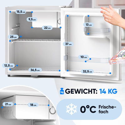 Stillstern Mini Kühlschrank E 45L mit Abtauautomatik, Schloss, Frostfach, Leise, Ideal für Küche, Büro, Schlafzimmer, Hotels und kleine Wohnungen Kühlschrank klein Minibar Getränkekühlschrank