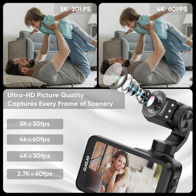 ORDRO M5 Handheld Set mit 3-Achsen-Stabilisierung, tragbare WiFi Vlog-Kamera mit IR-Nachtsicht, 120° Weitwinkel und Gesichtserkennung für YouTube
