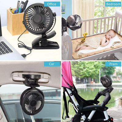 Mini USB Ventilator, Telgoner Leise Clip Tischventilator mit Wiederaufladbare Batterie, 3 Geschwindigkeitsstufen, 360 Drehbare Einstellbare Geschwindigkeiten für Schlafzimmer Büro Kinderwagen Camping