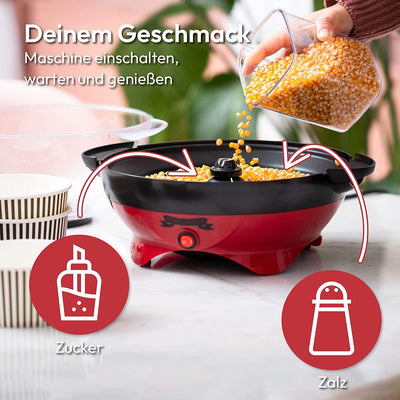 Gadgy Popcorn Maschine groß - Retro Popcorn Maker 5 L - Popcorn Maker mit Antihaftbeschichtung und abnehmbarer Heizfläche - Popkorn Maschine rot - Popcornmaschine 800W - Popcorn machine