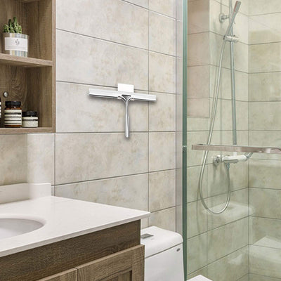 Telgoner Duschabzieher, Abzieher Dusche Edelstahl, Fensterabzieher mit 2 Silikon Wischlippe, 25cm Duschwischer mit Wandaufhänger Ohne Bohren für Badezimmer, Küche, Fenster und Auto Glas Reinigung