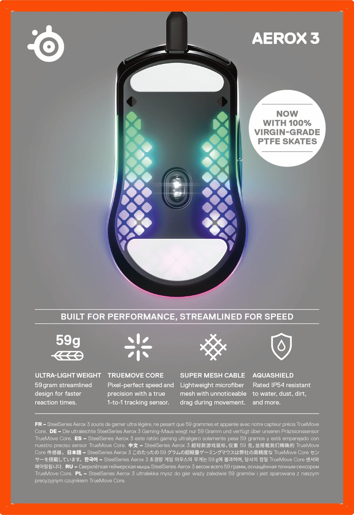 SteelSeries Aerox 3 - Superleichte Gaming-Maus - Optischer TrueMove Core Sensor mit 8.500 CPI - Ultraleichtes, wasserfestes Design - Schwarz