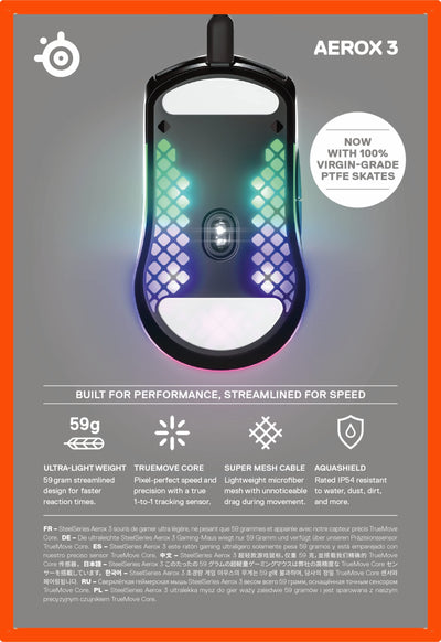 SteelSeries Aerox 3 - Superleichte Gaming-Maus - Optischer TrueMove Core Sensor mit 8.500 CPI - Ultraleichtes, wasserfestes Design - Schwarz