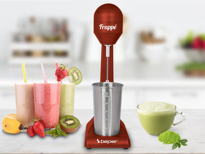 Beper - Elektrischer Standmixer für Milchshakes, Frappés, Smoothies und Cocktails, 2-Gänge, Aluminiumbehälter 0,5 l, 100 W , Rot