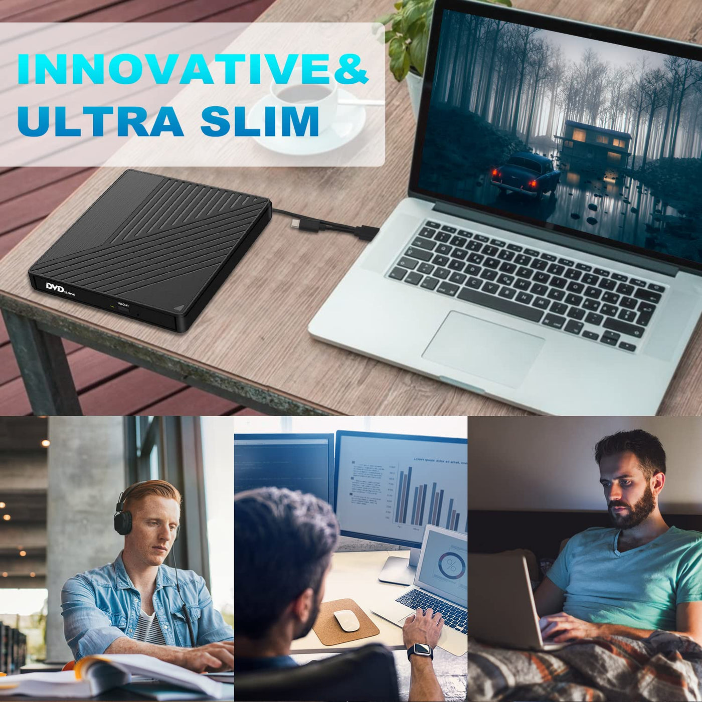 JBonest Externes CD DVD Laufwerk USB 3.0 Typ-C, Extern mit SD/TF-Kartenleser Portable DVD RW Brenner,Schnelle Datenübertragung für Laptop,Desktop,MacBook,Win11/10/8/7/XP, Linux,Mac OS,Vista