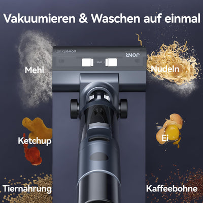 JONR ED12 Pro Nass Trockensauger Akku, Kabelloser Saugwischer, Dreikantenreinigung, Heißwasser-Selbstreinigung Heißluft-Trocknung, 850mL Wassertank, Anti-Verwirrungs-Haar für Hartböden, Tierhaare
