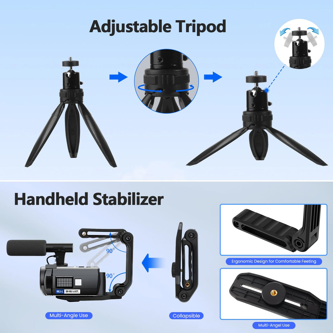 Videokamera 5K, 56MP Camcorder Vlogging Kamera für YouTube, WiFi Nachtsicht 3" 270° drehbarer Touchscreen Webcam Camcorder, Video Camera mit 64GB Karte, Fernbedienung, Mikrofon, 2 Batterien, Stativ