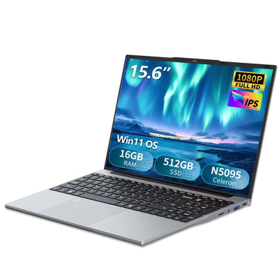 Win 11 Pro Laptop 15,6 Zoll, Notebook 16GB RAM 512GB SSD, Celeron N5095 Prozessor, Laptop FHD 1920*1080 mit Wi-Fi5/USB 3.0/Ziffernblock/Tastatur mit Hintergrundbeleuchtung/Touch ID PC-Computer