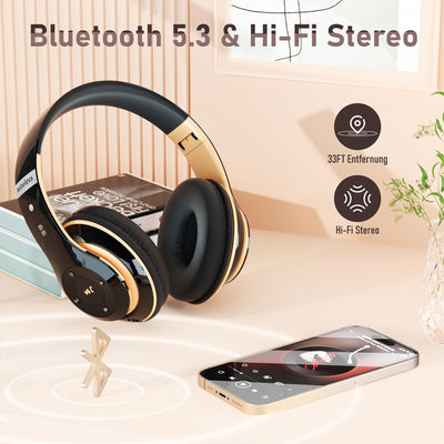 Lankey Sound Kopfhörer Kabellos Bluetooth, Bluetooth Kopfhörer Over-Ear mit 6 EQ Modi, 65 Std Kabellose Kopfhörer mit Eingebautem HD-Mikrofon, FM, SD/TF für Outdoor, Transport, Reisen, Studium