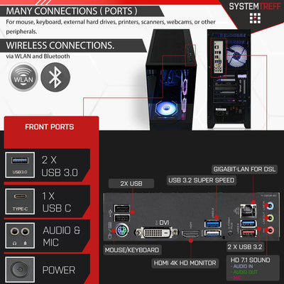 SYSTEMTREFF Gaming PC AMD Ryzen 9 5900X 12x4.8GHz | AMD Radeon RX 7600XT 16GB DX12 | 1TB M.2 NVMe | 32GB DDR4 RAM | WLAN Desktop Computer Rechner für Gamer, Zocker