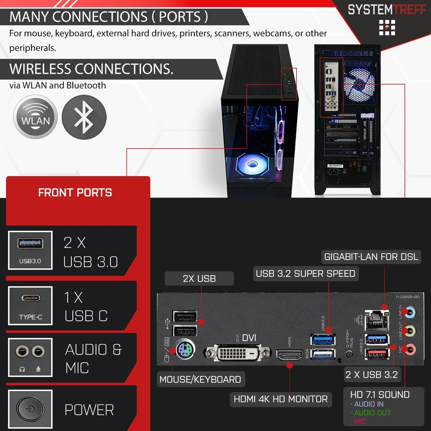SYSTEMTREFF High-End Gaming PC AMD Ryzen 7 5700X3D 8x4.1GHz | Nvidia GeForce RTX 4070 Super 12GB DX12 | 1TB M.2 NVMe | 32GB DDR4 RAM | WLAN Desktop Computer Rechner für Gamer, Zocker & Streamer