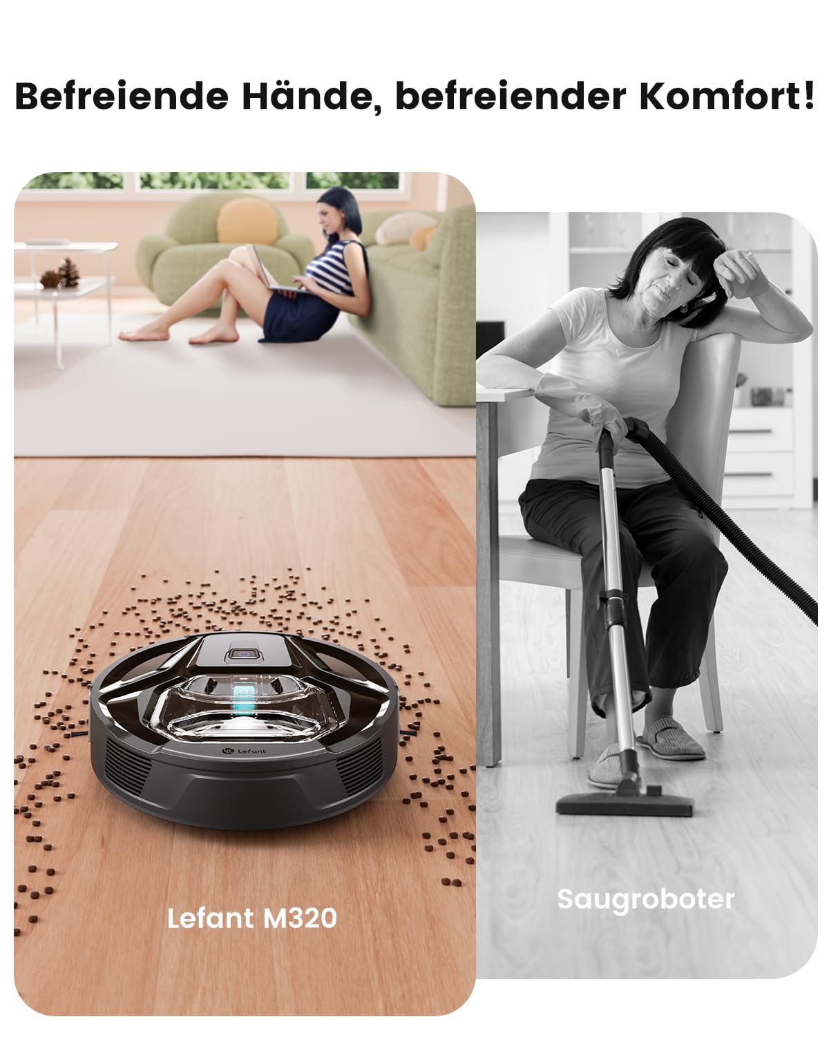 LEFANT M320 Saugroboter mit Wischfunktion 3 in 1, 6.000Pa Staubsauger Roboter mit Präzise-Entfernungs-Navigation, Sichtbar 800ML Staubbehälter, 210Mins, WLAN/App, Ideal für Tierhaare, Teppiche