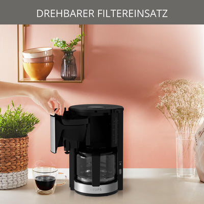 Krups KM3210 Pro Aroma Plus Filterkaffeemaschine | 10 Tassen | 1,25 L | 30-Minuten-Warmhaltefunktion | sichtbares Wasserstands Fenster | Tropfstopp-System | Schwarz mit Edelstahlapplikationen
