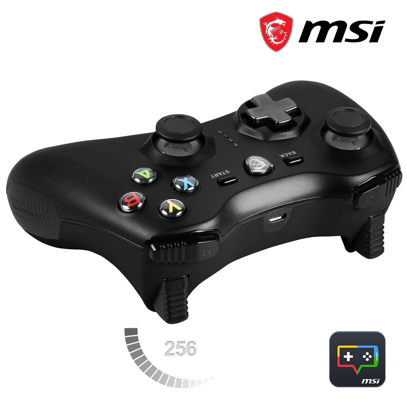 MSI FORCE GC30 V2 Kabelloser PC-Gamepad Controller - 2,4 GHz, 600mAh Li-Ionen-Akku, austauschbare D-Pad-Abdeckungen, zwei Vibrationsmotoren, USB 2.0 - schwarz, kabelgebunden/kabellos