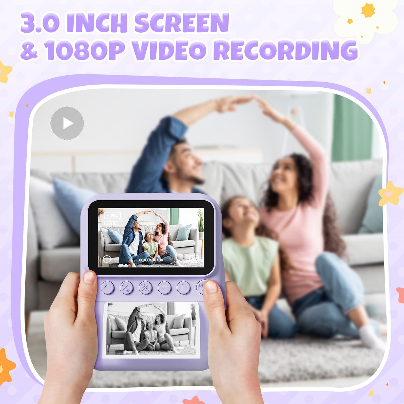 CalineGam Sofortbildkamera Kinder, 3,0 Zoll Bildschirm 48MP Kinderkamera Sofortbildkamera mit 32 GB-Karte, 1080P HD Kamera Kinder Sofortdruck, Geschenk für 3-12 Jungen und Mädchen