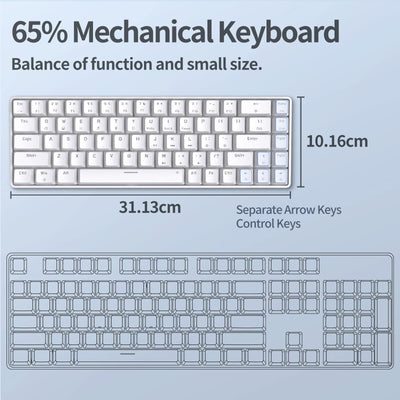 TMKB Mechanische Gaming Tastatur, T68se 60% Prozent Tastatur mit USB Kabel, Anti Ghosting QWERTY Layout Mini Brown Switches Keyboard für PC Windows/Mac OS, Weiß