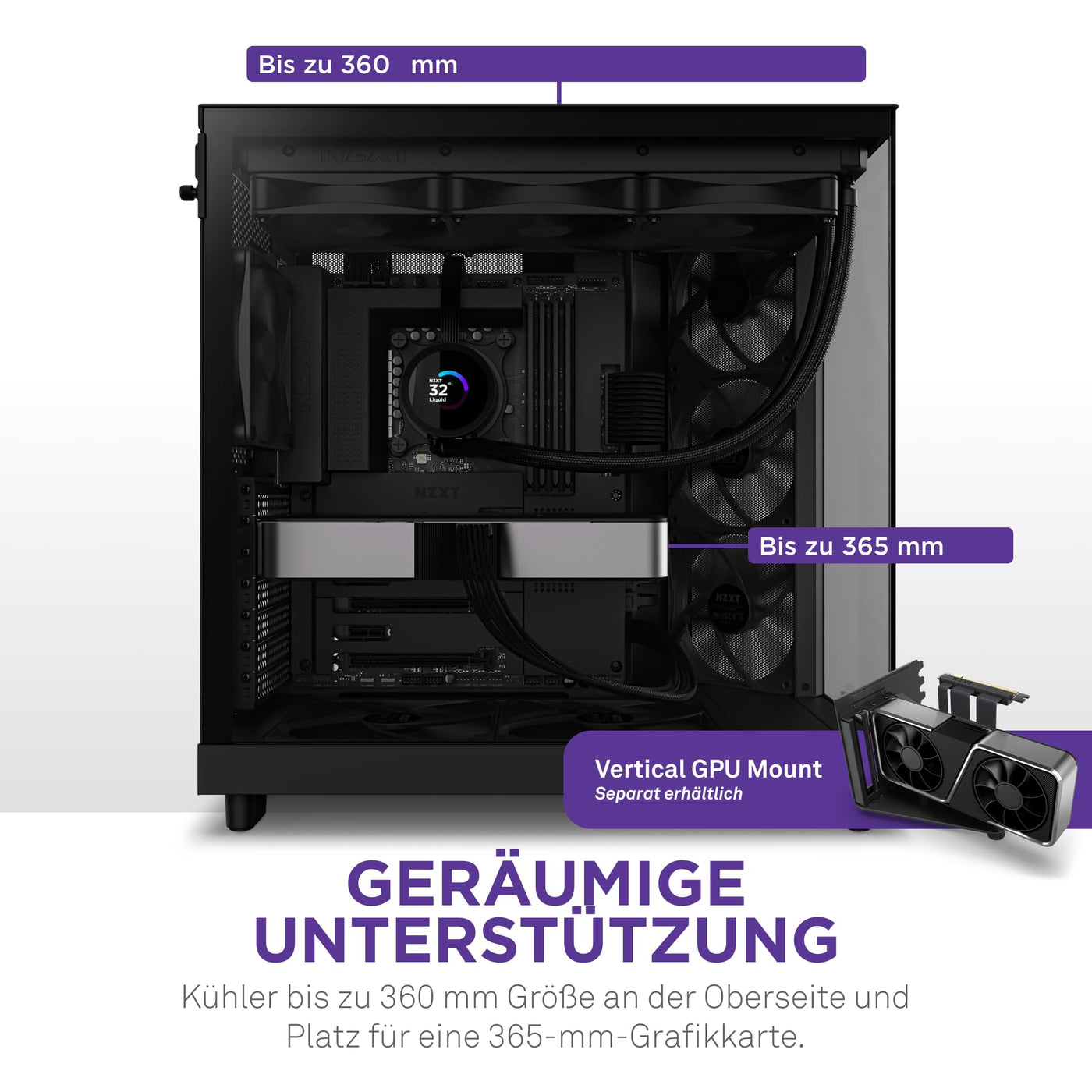 NZXT H6 Flow | CC-H61FB-01 | Kompaktes Mid-Tower Gehäuse mit zwei Kammern | Glaspaneele mit Panoramablick | Hochleistungs-Airflow-Panels | Inklusive 3 x 120 mm-Lüfter | Schwarz
