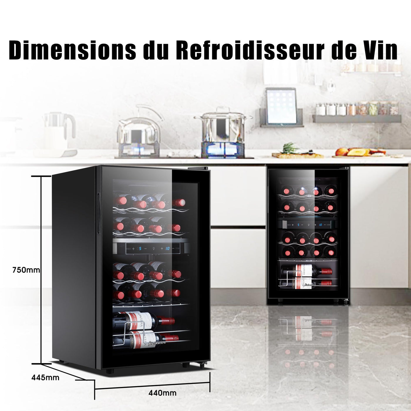 Kalamera Weinkühlschrank 2 Zonen, Touch-Bedienfeld,Schwarze Glastür, Verdeckter Griff, Flaschenkühlschrank 20 Flaschen, 68Liter, 5-18°C Kühlzone, KRC-68BFG