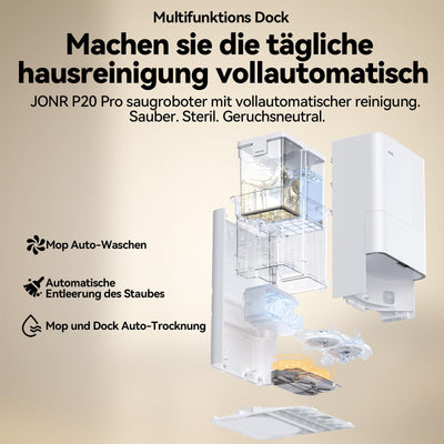 JONR P20 Pro Saugroboter mit Wischfunktion und Hubmop, 8000Pa All-in-One Reinigungsstation, Hindernisvermeidung, Adaptive Kantenreinigung, Heißlufttrocknung