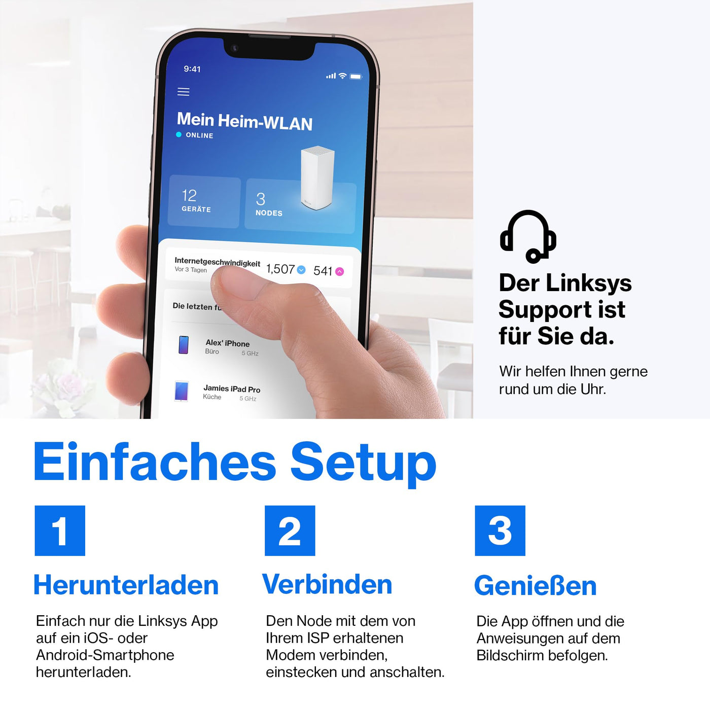 Linksys Velop MX4200 Tri-Band Mesh-WiFi 6-System (AX4200) WLAN-Router mit bis zu 260 m² Funkabdeckung, 3,5-mal schneller, für mehr als 40 Geräte – 1er-Pack, Weiß