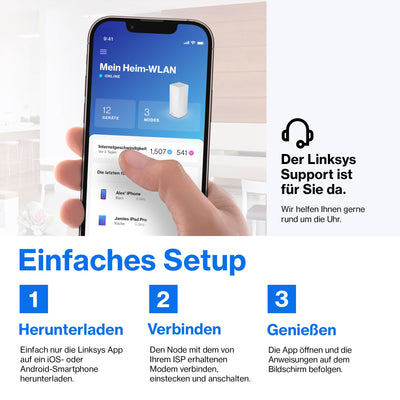 Linksys Velop MX4200 Tri-Band Mesh-WiFi 6-System (AX4200) WLAN-Router mit bis zu 260 m² Funkabdeckung, 3,5-mal schneller, für mehr als 40 Geräte – 1er-Pack, Weiß