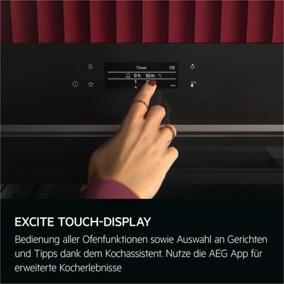 AEG Wifi Einbaubackofen – Serie 7 TFT-Full-Touch-Farbdisplay mit Kochassistent – Made in Germany – Pyrolyse Selbstreinigung – Kerntemperatursensor: für Punktgenaues Garen – Schwarz – TE7PB62WAB