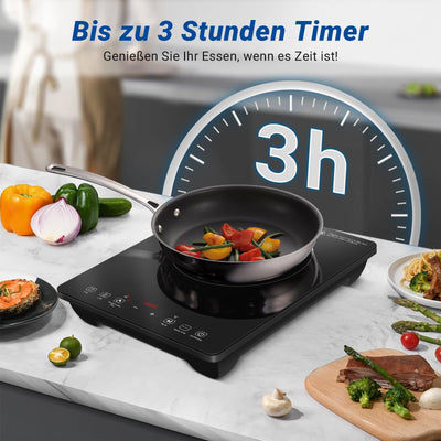 AMZCHEF Einzel Induktionskochplatte, 3500W Induktionskochfeld 1 Platte mit Doppelter Ring, 9 Leistungs- und Temperaturstufen, Sicherheitssperre, Pausenfunktion, Zeitschaltuhr, Überhitzungsschutz