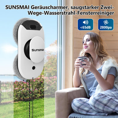 SUNSMAI Dual Side Spray Fensterputzroboter, Anti-verstopfungsfreie Elektrisch Automatischer Fensterroboter mit Wassersprühfunktion,3800pa Starke Anti-Drop Automatischer Fensterputzer,12 Tücher