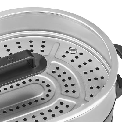 WMF Lono Hot Pot & Dampfgarer elektrisch 3,6l, chinesisches Fondue für 6 Personen, elektrische Dampfgarer, Dampfaufsatz für Dim Sum, Bao, Garkörbchen, 1700W, edelstahl matt
