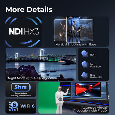 OBSBOT Tail 2 4K PTZR NDI-Kamera 60fps, 5X Optischer Zoom, AI Auto Tracking, 1/1,5 Zoll 50MP, HDMI/SDI/USB/IP-Multiausgang, für Live-Veranstaltungen im Kirchengottesdienst