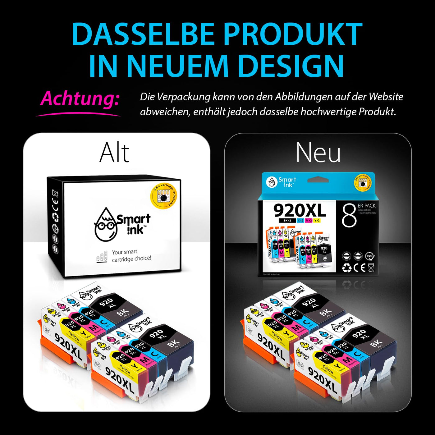 Smart Ink Kompatible Druckerpatronen als Ersatz für HP 920 XL 920XL 8 Multipack (2 Schwarz 2 Cyan 2 Magenta 2 Gelb) kompatibel mit HP Officejet 6000 6500 6500A 7000 7500A Drucker
