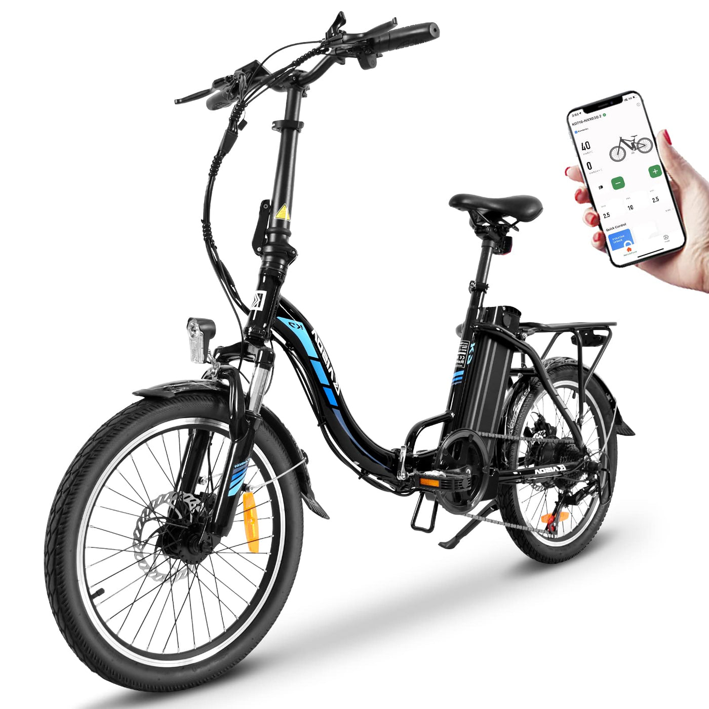 KAISDA E-Bike Klapprad 20 Zoll Elektrofahrrad Mit 250W Motor 36V 13Ah Abnehmbarem Li-ion Akku Bis 100km Distanz,7-Gang,Pedelec Ebike E-Citybike E-Fahrrad Für Erwachsene,Schwarz