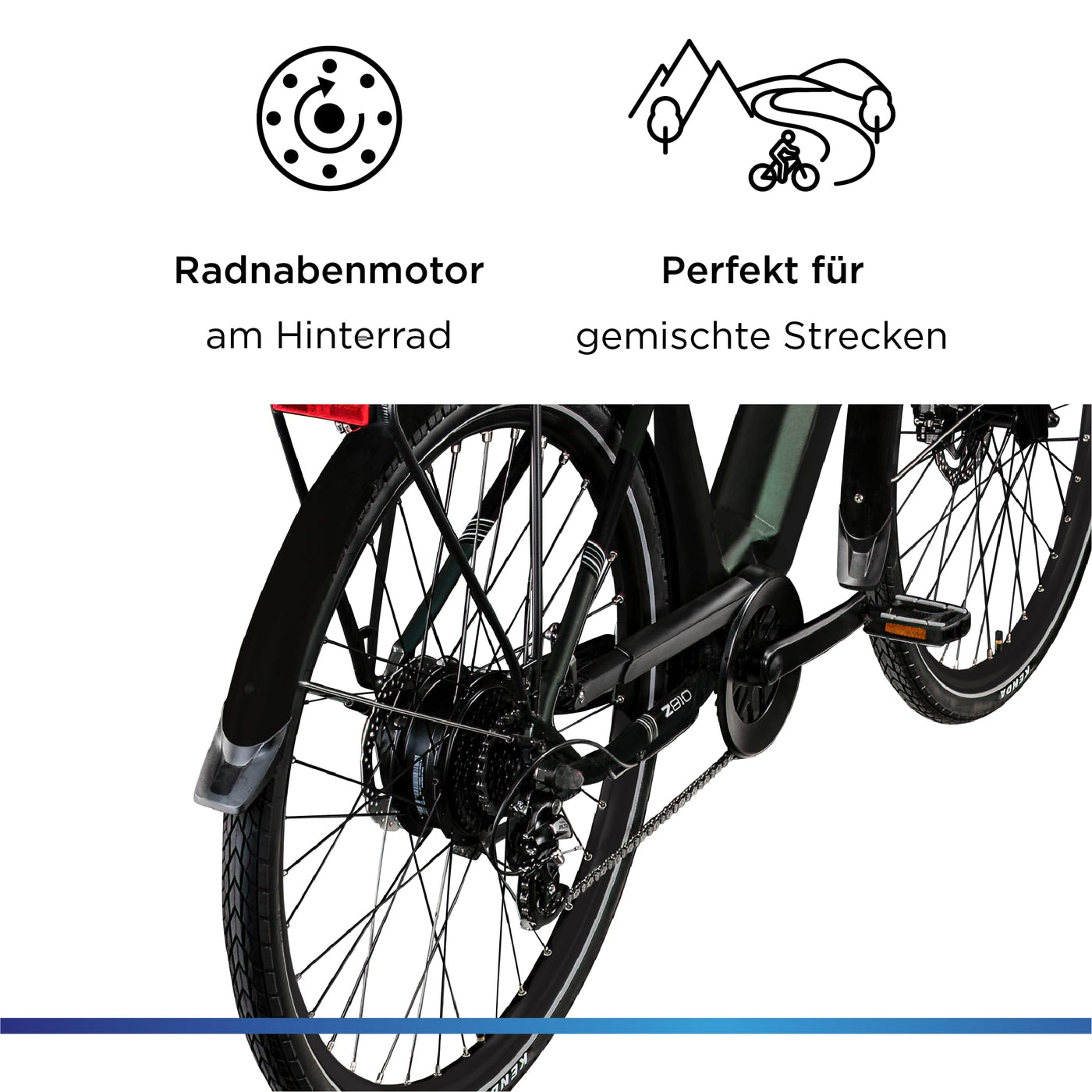 ZÜNDAPP Ebike Herren 28 Zoll Trekkingfahrrad | E Bike 8 Gänge 175-195 cm Elektro Fahrrad | E-Bike Elektrofahrrad mit hydraulischen Scheibenbremsen | Z810 (dunkelgrün metallic, 52 cm)