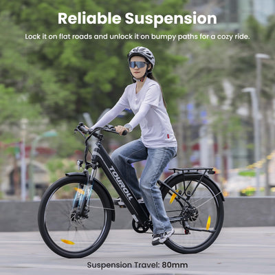 Touroll J1 ST 27,5 Zoll Trekking E-Bike Herren Damen, Elektrofahrrad mit 36V 15.6Ah Batterie für Lange Reichweite bis 100KM, 250W Heckmotor, Doppelscheibenbremse, 7-Gang Getriebe City E Bike