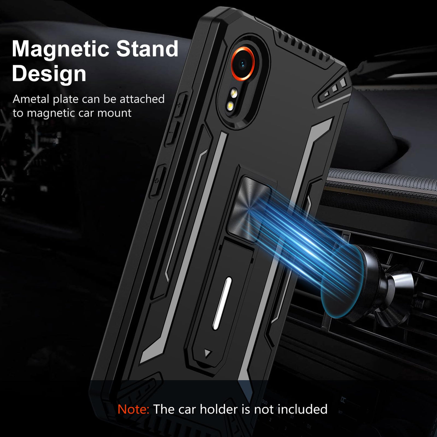 ivoler Hülle für Samsung Galaxy Xcover 7 mit Ständer und 2 Stück Panzer Schutz Glas, [Kameraschutz] [Militärischer] Stoßfest Handyhülle Kratzfest Schutzhülle Anti-Fingerabdruck Case Cover, Schwarz