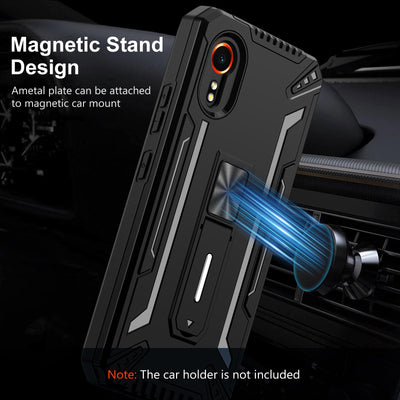 ivoler Hülle für Samsung Galaxy Xcover 7 mit Ständer und 2 Stück Panzer Schutz Glas, [Kameraschutz] [Militärischer] Stoßfest Handyhülle Kratzfest Schutzhülle Anti-Fingerabdruck Case Cover, Schwarz
