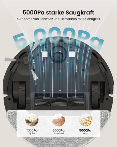 W11 Saugroboter mit Wischfunktion, Saugroboter mit LiDAR Navigation, Staubsauger Roboter mit 5000Pa Starke Saugkraft, Roboterstaubsauger mit Lang Laufzeit, 2L Wischroboter mit WIFI, ideal für Teppich