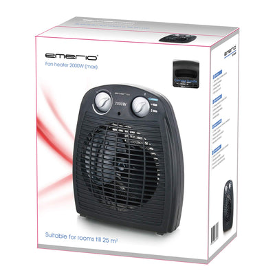 Emerio FH-106737.2, Note 1.5, kleiner kompakter portabler Heizlüfter für 20 m², 2 Heizleistungen + Ventilatorfunktion, verstellbarer Thermostat, Sicherheitsschalter, Handgriff, 2000 Watt, Anthrazit