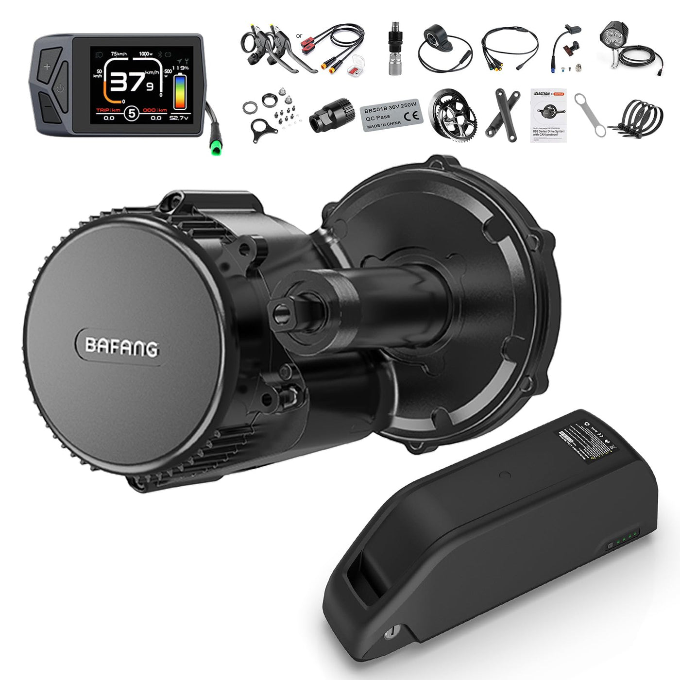 BAFANG 48V 750W Mittelmotor BBS02B Mid Motor CAN Protokoll Elektrofahrrad Umrüstsatz mit 52V20Ah Unterrohr-Akku,EKD01 Display und 44T Kettenblatt E-Bike Umrüstsatz für BB68-73mm