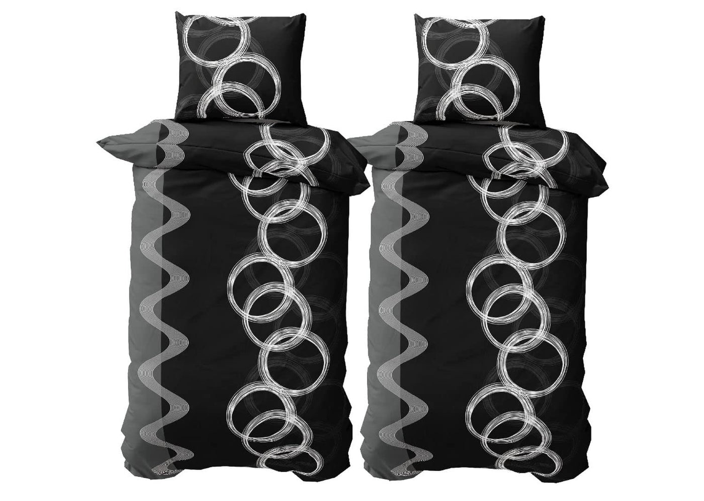 Leonado Vicenti Bettwäsche 135 x 200 cm 80 x 80 cm Mikrofaser 4 TLG Schwarz Weiß Grau Kreise Knitterfrei Pflegeleicht Unisex