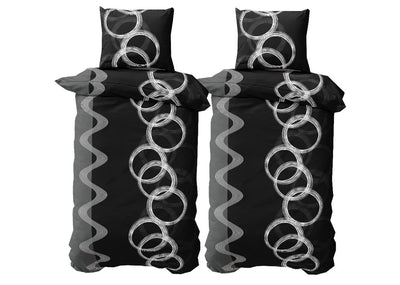 Leonado Vicenti Bettwäsche 135 x 200 cm 80 x 80 cm Mikrofaser 4 TLG Schwarz Weiß Grau Kreise Knitterfrei Pflegeleicht Unisex