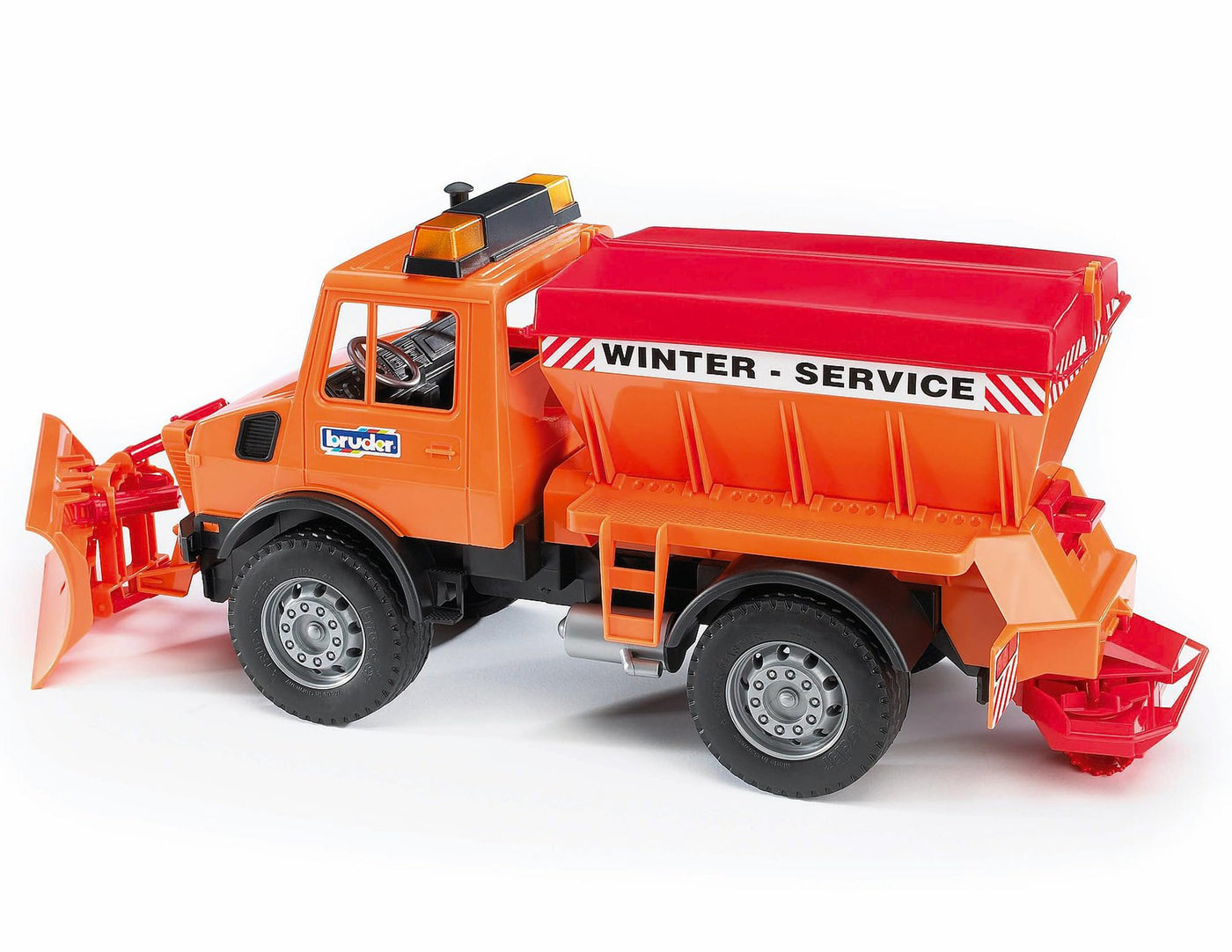 bruder 02572 - MB-Unimog Winterdienst mit Räumschild - 1:16 Fahrzeuge, Schneepflug, Schneeräumer, Streuwagen