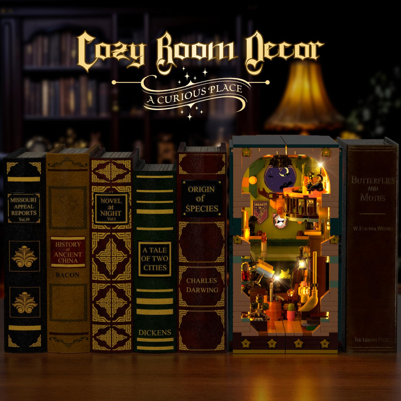 INSOON Magisches Zaubertrank Book Nook Haus Bauspielzeugset mit LED, 990 Stück Magic DIY Bookend Baustein Kit für Heimdekor, Booknook Klemmbausteine für Erwachsene Kinder Jungen Mädchen ab 10-12+