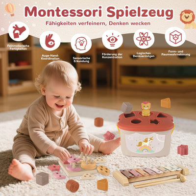 5 in 1 Baby Spielzeug 6 Monate, Montessori Spielzeug Baby, Motorikspielzeug, Stapelspielzeug Blöcken, Sensorik Spielzeug, Babyspielzeug ab 6 9 12 Monate Lernspielzeug Geschenk 1 Jahr Mädchen Junge